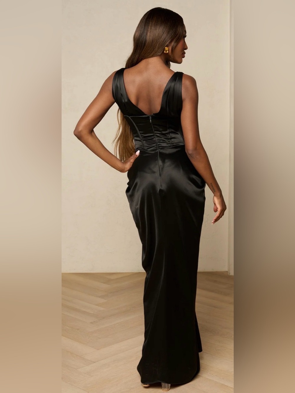 HOUSE OF CB 'Angeline' Black Satin Hourglass Maxi Dress/Size S-US 4-6 $299 - Picture 5 of 14